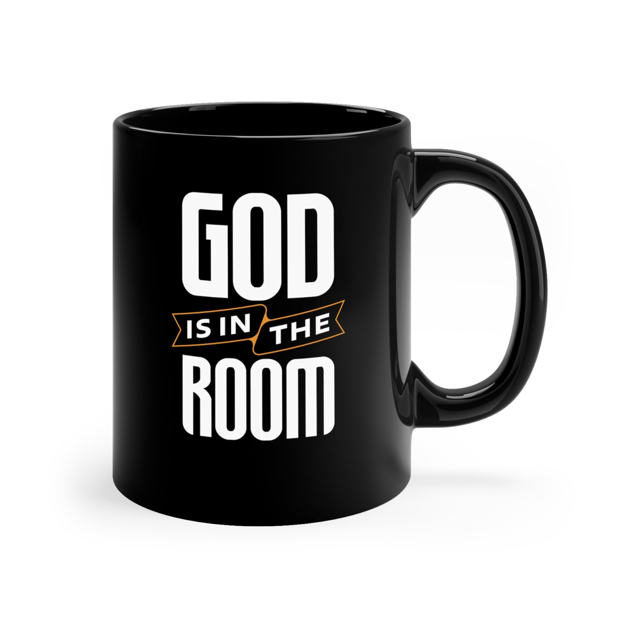 Divine Brew: Bold Design, Bold Presence - The "God is in the Room" 11oz Black Mug - Image 2