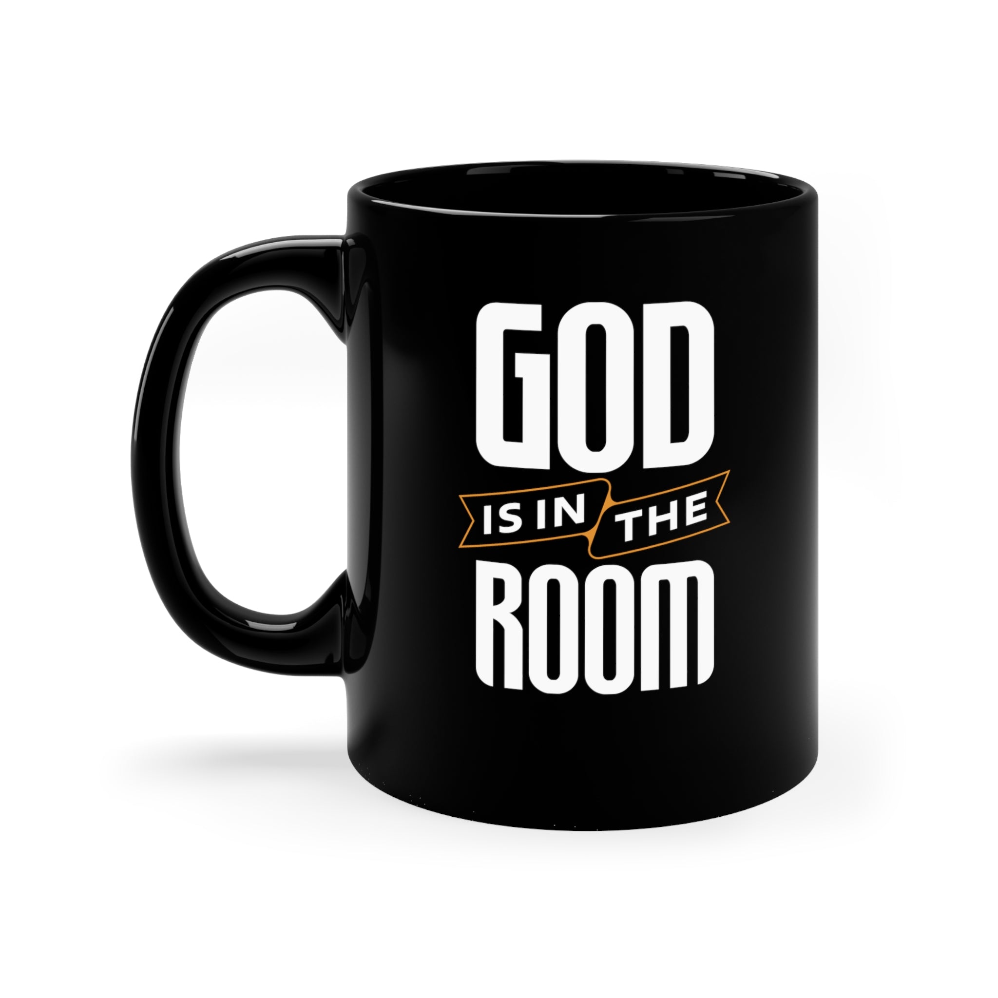 Divine Brew: Bold Design, Bold Presence - The "God is in the Room" 11oz Black Mug